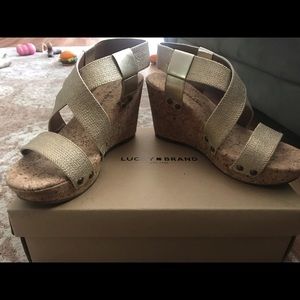 Lucky Brand Gold Cork Wedges